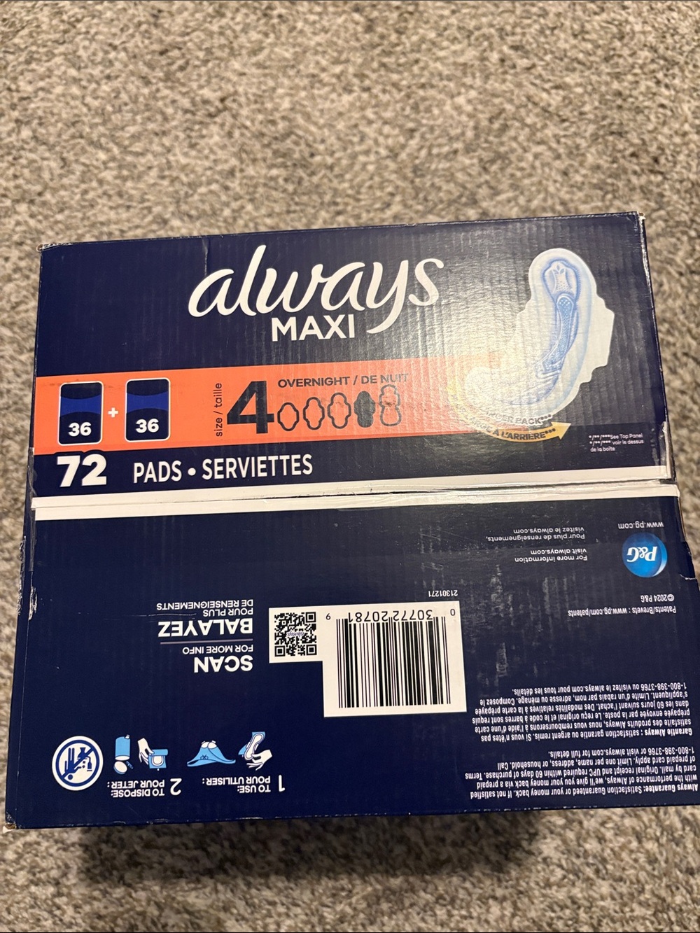 Always Maxi Overnight Pads size 4. 72 pads - Picture 6 of 6